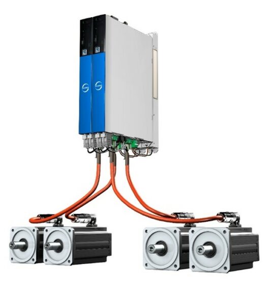 Regulador de accionamiento SI6 con motores Lean: como el motor carece por completo de sensores, solo se necesita un cable de potencia estándar con apantallamiento sencillo. 